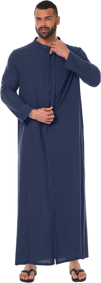 Kaftan for Men Long Sleeve Muslim Thobe for Men Button down Men Kaftan Thobe