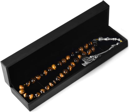 Tasbih Prayer Beads Tiger Eye Stone (33 Beads - 10 Mm) - Muslim Rosary - Masbaha Finger Counter - Zikr, Dhikr Subha - Chapelet - Tasbeeh - Islamic Misbaha - Handmade Sibha - Ramadan Gift - WORLD TIME VISITS