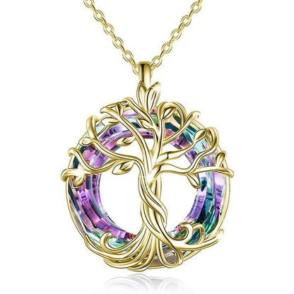 Exquisite Fashion Women'S Life Tree Necklace round Crystal Pendant Engagement Necklaces for Women Life Tree Jewelry Birthday Anniversary Gift
