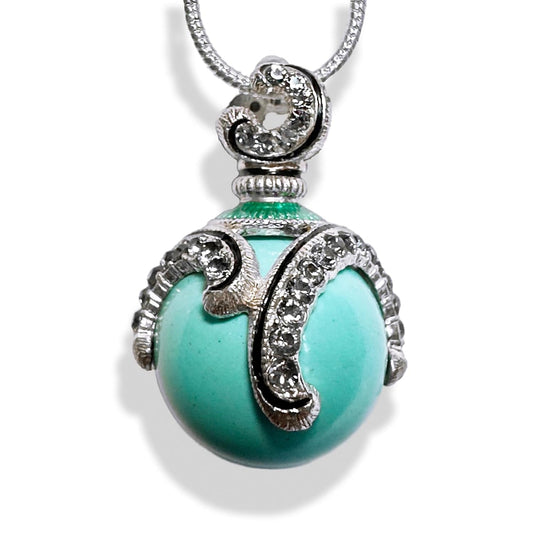 Sterling Silver Necklace Turquoise Pendant Black Diamond Crystals Enamel 24 Inch Chain - WORLD TIME VISITS