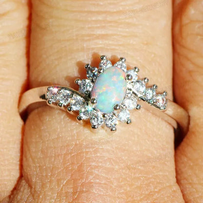 Exquisite Women'S Silver Ring Oval Cut Fire Opal Diamond Jewelry Birthday Proposal Gift Bridal Engagement Party Band Rings Size 5-12