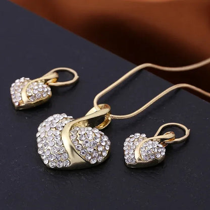 Heart Jewelry Set Necklace Earings Women Dress Accessories Fine Sapphire Ruby Vintage Crystal Wedding Sets