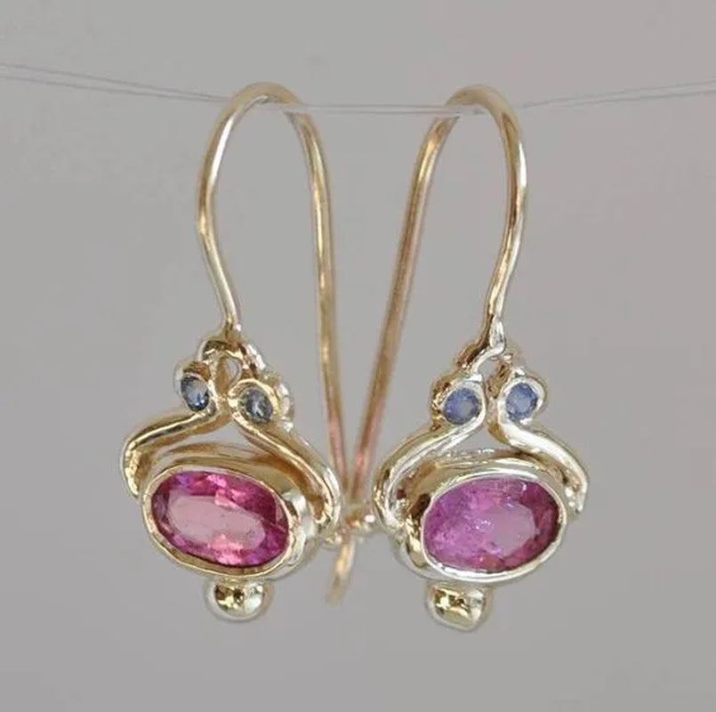 Glittering Women Waterdrop Cut Red Ruby Floral Dangle Earrings 18 K Yellow Gold Filled Antique Wedding Stud Drop Earring Wedding Jewelry - WORLD TIME VISITS