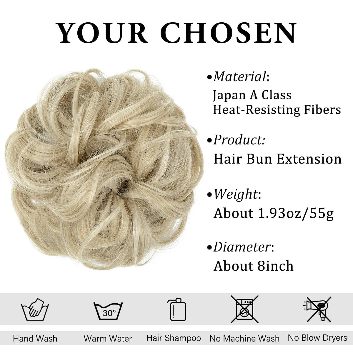 Large Messy Bun Hair Piece Wavy Curly Scrunchies Synthetic Chignon Ponytail Hair Extensions Thick Updo Hairpieces for Women Ash Blonde - WORLD TIME VISITS