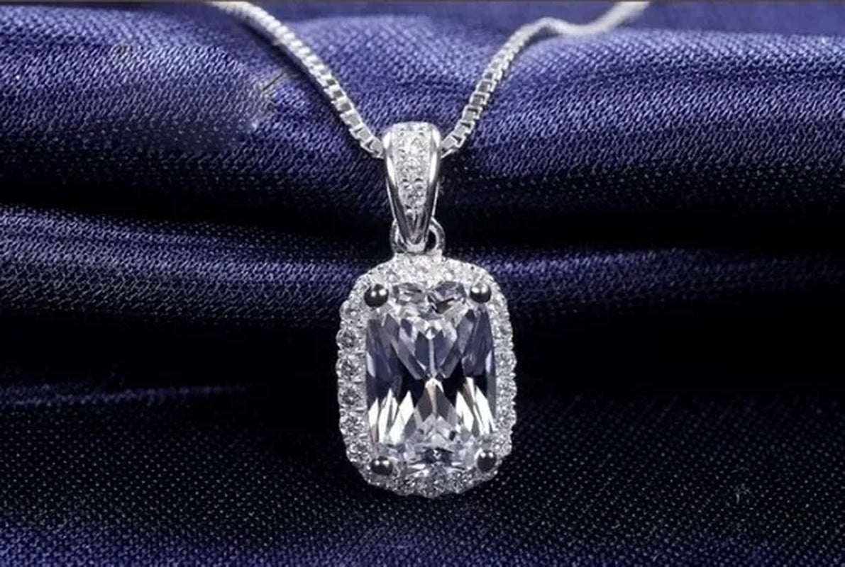18K White Gold GP AAA CZ Zircon Citrine Pendant Necklace Earrings Princess Cut Drop Earring Jewellery Set