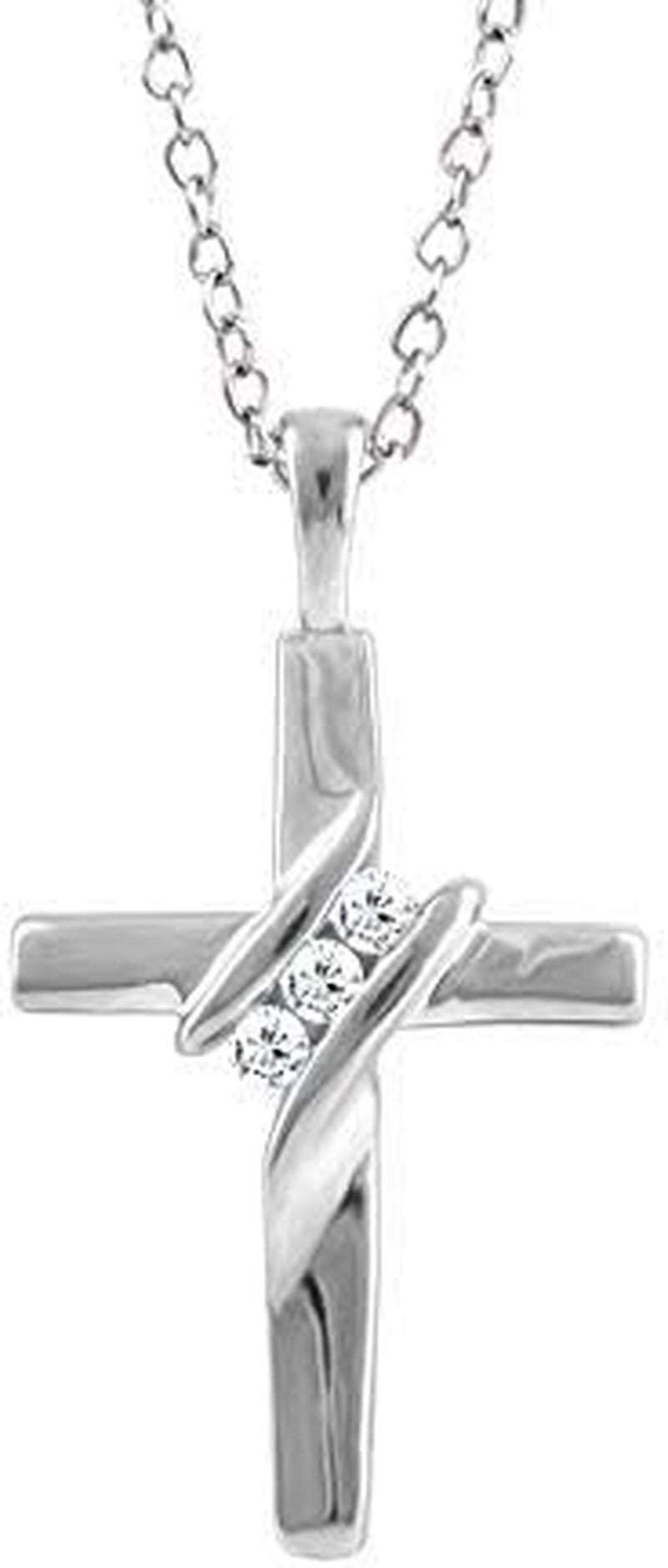 10K Diamond Three-Stone Cross Pendant Necklace Religious Jewelry (0.05Cttw, I-J/I2-I3) 18"