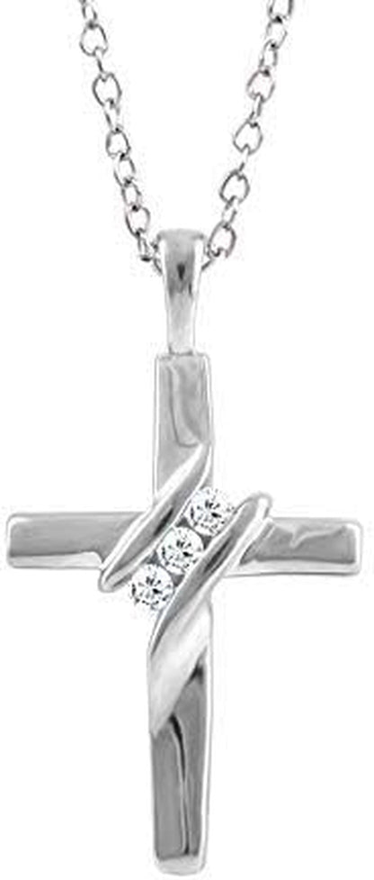 10K Diamond Three-Stone Cross Pendant Necklace Religious Jewelry (0.05Cttw, I-J/I2-I3) 18"