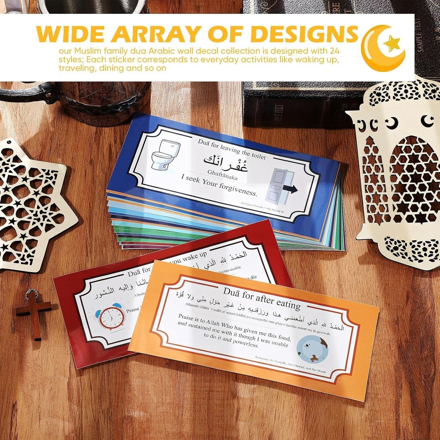 24 Pcs Muslim Stickers Gifts for Muslim Kids, Removable DIY Family Dua Sticker Decal Wall Mural Islamic Arabic Quotes Letters Teaching Education Stuff Wall Sticker, 7.87 X 3.54 Inches
