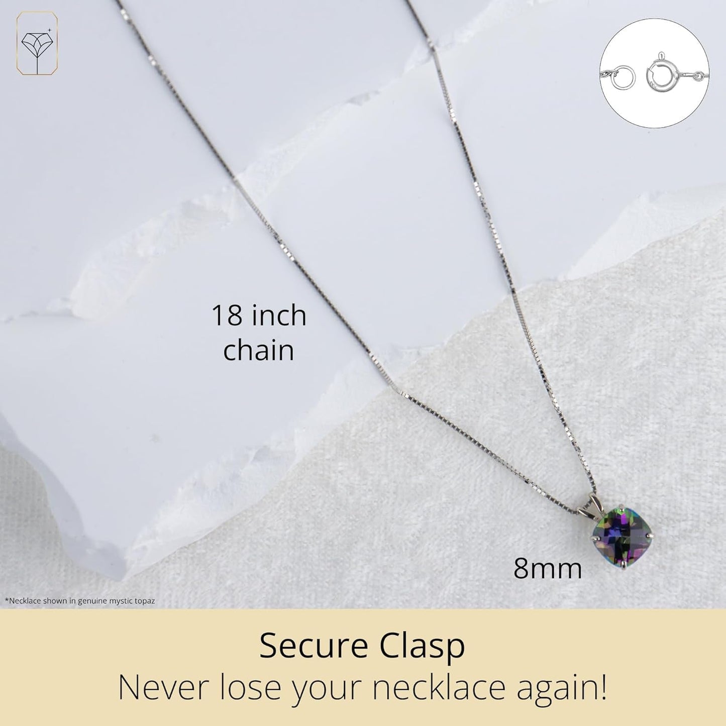 14K Gold 8Mm Gemstone Pendant Necklace for Women with 18 Inch Box Chain (Previously Amazon Collection)