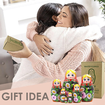 Russian Nesting Dolls Set of 7 Pcs - Matryoshka Doll with Hand Painted Bouquet of Lily and Daisy Flowers - Flower Summer Decorations