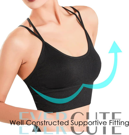 Cross Back Sport Bras Padded Strappy Criss Cross Cropped Bras for Yoga Workout Fitness Low Impact