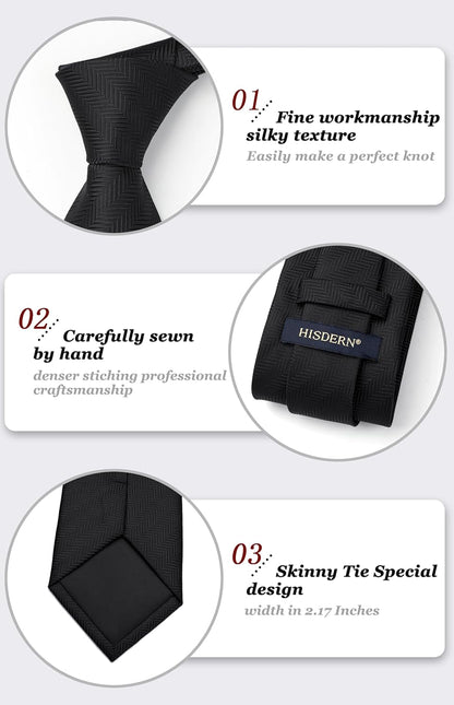 Mens Solid Ties Formal Business Woven Tie and Pocket Square Cufflinks Set Classic Silk Satin Necktie Wedding