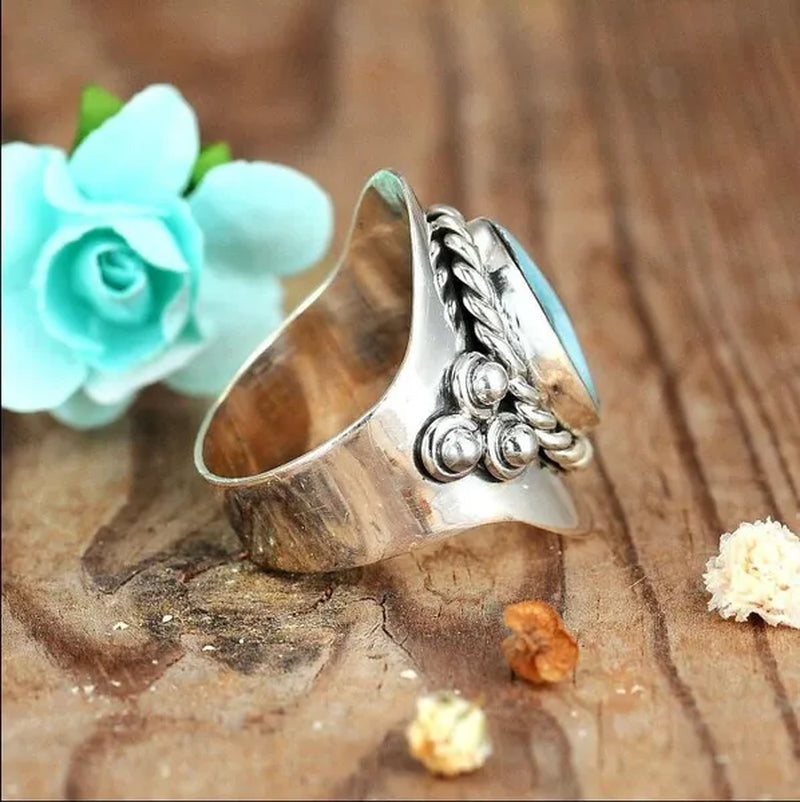 Vintage 925 Silver Ring Boho Blue Stone Statement Spinner Ring Meditation Statement Jewelry