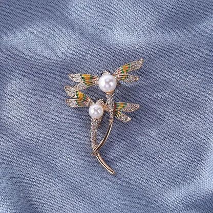 New Classic Painted Dragonfly Shell Pearl Insect Brooch Clothing Accessories Pin Brooches Women Girls Jewelry Gifts  65X50X20mm