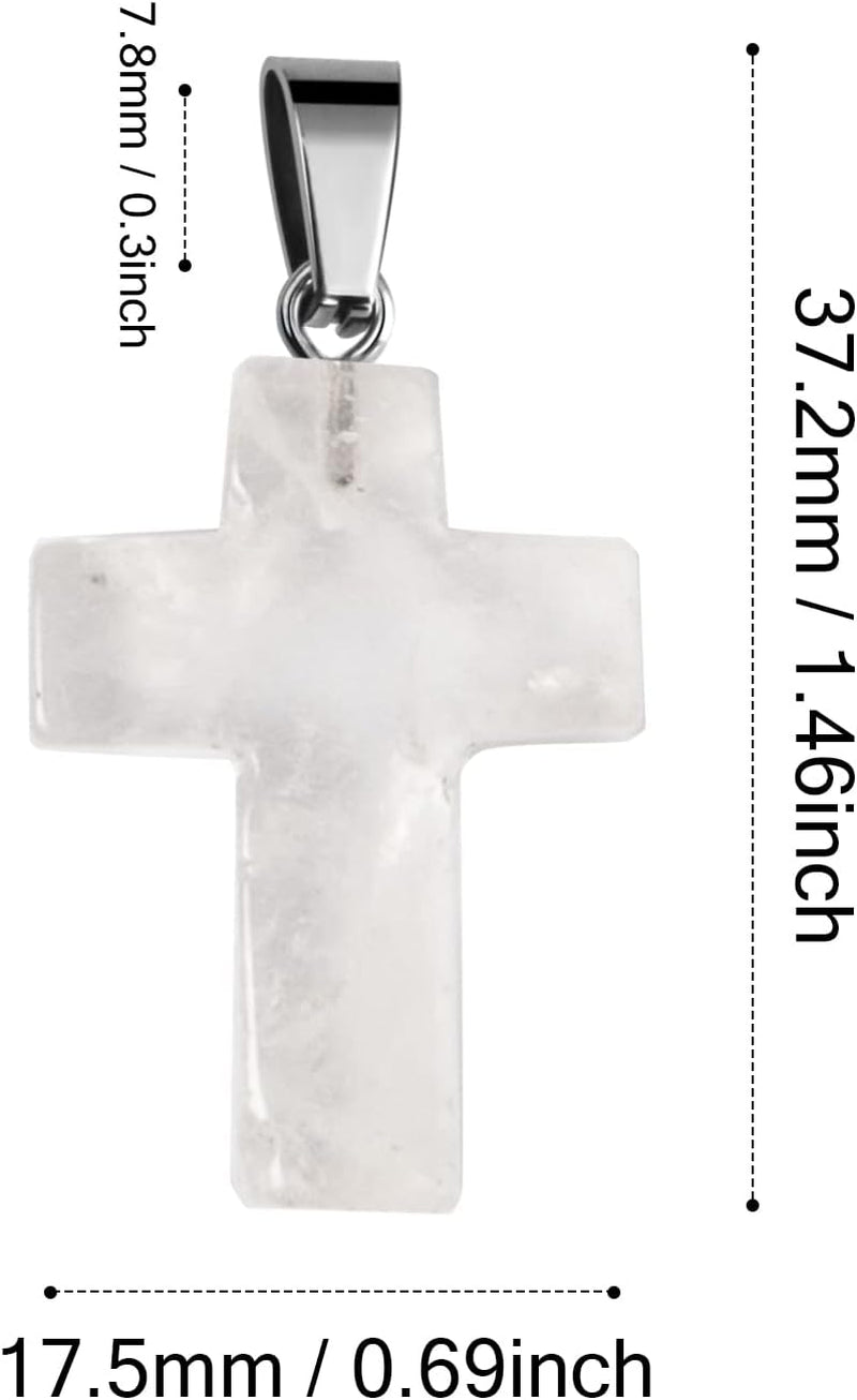 12PCS Natural Stone Cross Pendant, Healing Crystal Quartz Chakra Reiki Gemstone Pendants Charms Bulk for DIY Necklace Jewelry Making