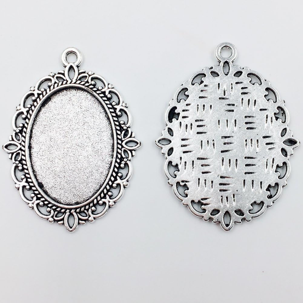 24 PCS Bezel Pendant Trays Oval Cabochon Settings Trays Pendant Blanks - WORLD TIME VISITS