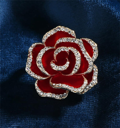 Crystal Rhinestone Red Flower Brooch Women'S Camellia Pin Rhinestone Floral Brooch Ladies' Fashion Clothing Brooch Jewelry Accessory