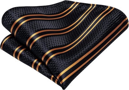 Mens Paisley Floral Silk Tie for Men Striped Necktie and Pocket Square Cufflinks Set Wedding Business