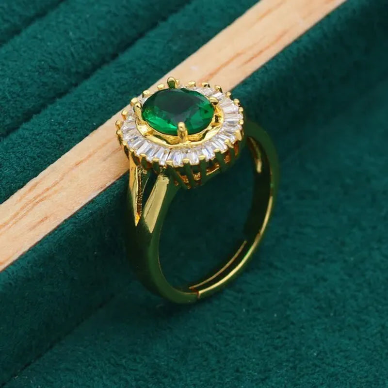 New Arrivals Gold Color Jewelry Sets For Women Wedding Green Zircon Bracelet Earrings Necklace Pendant Open Ring 4PCS
