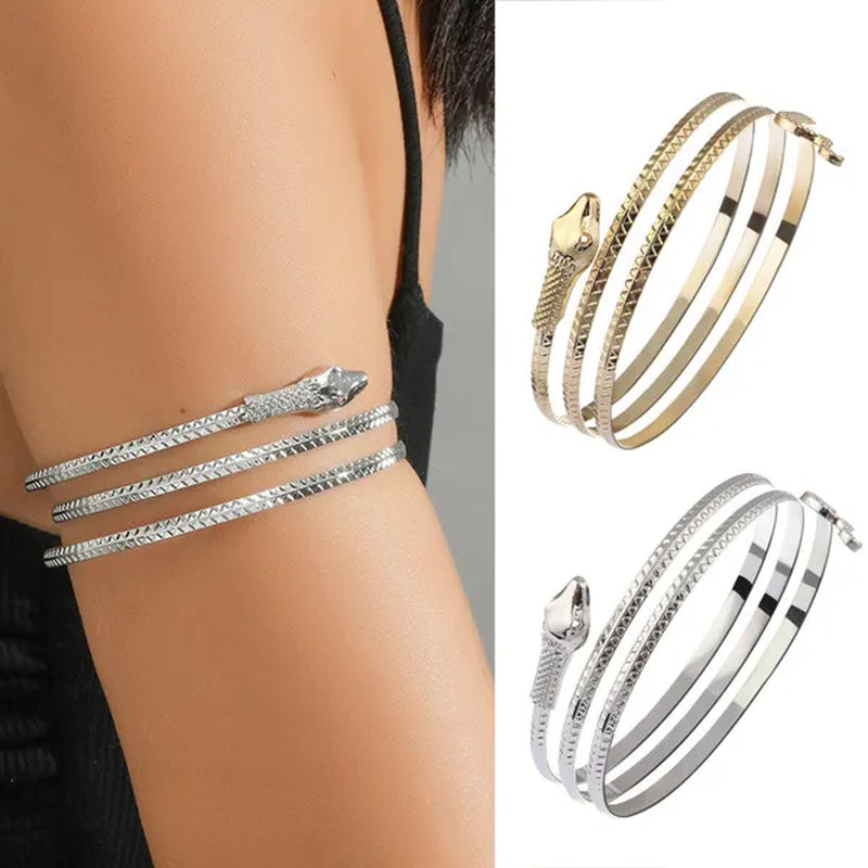 Metal Arm Cuff Upper Arm Bracelet Band for Women Gold Silver Color Armlet Snake Armband Adjustable Arm Cuff Bangle POE
