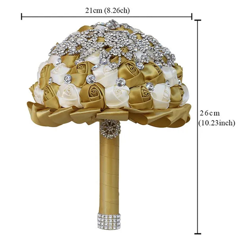 21CM Creative Handmade Diamond Flower Brooch Bouquet Ribbon Silk Rose Wedding Flower Bridal Bouquet Bridesmaid Holding Flowers - WORLD TIME VISITS