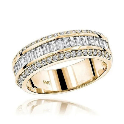 Shining Light Luxury Fashion Three-Row Diamond and Alternate Rings, Exquisite Ladies Engagement Diamond Ring Promise Ring Bride Romantic Wedding Engagement Ring Lover Jewelry Gift