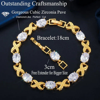 CANDICE Indian Luxury Wedding Party Bangle Jewelry with AAA CZ Stone Gold Plated X Shape Bracelet for Summer Fashion