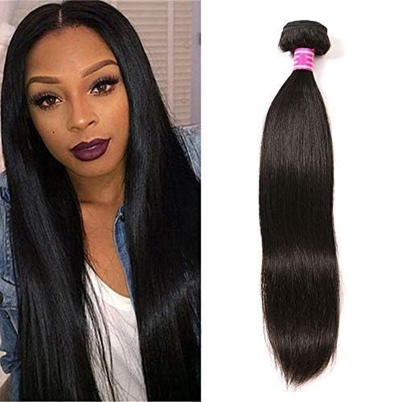Brazilian Virgin Hair Straight 1 Bundle 100% Unprocessed Brazilian Straight Human Hair Weave Bundles Weaving Natural Black Color(18", 1Bundle)