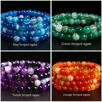 Hot Sale 6-8mm Unisex Natural Stone Bracelet Malachite/Tiger Eye/amethyst/agate/gemstone Bracelet Round Bead Elastic Bracelet Handmade Chakra Treatment Stone Jewelry Ladies Mens Girls