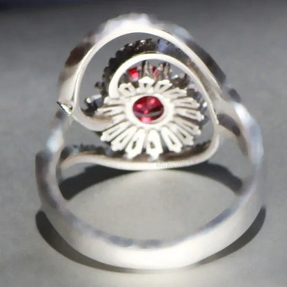 Gorgeous Silver Natural Gemstones Ruby Wedding Birthstone Bride Engagement Multilevel Oval Leaf Ring Jewelry Size 6 7 8 9 10