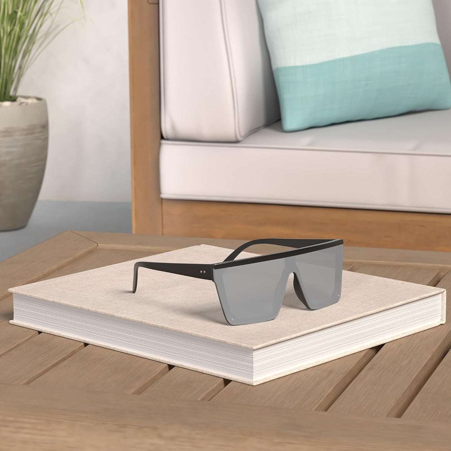 Square Sunglasses for Women Men Fashion Big Frame Flat Top Sun Glasses Mirror Lens