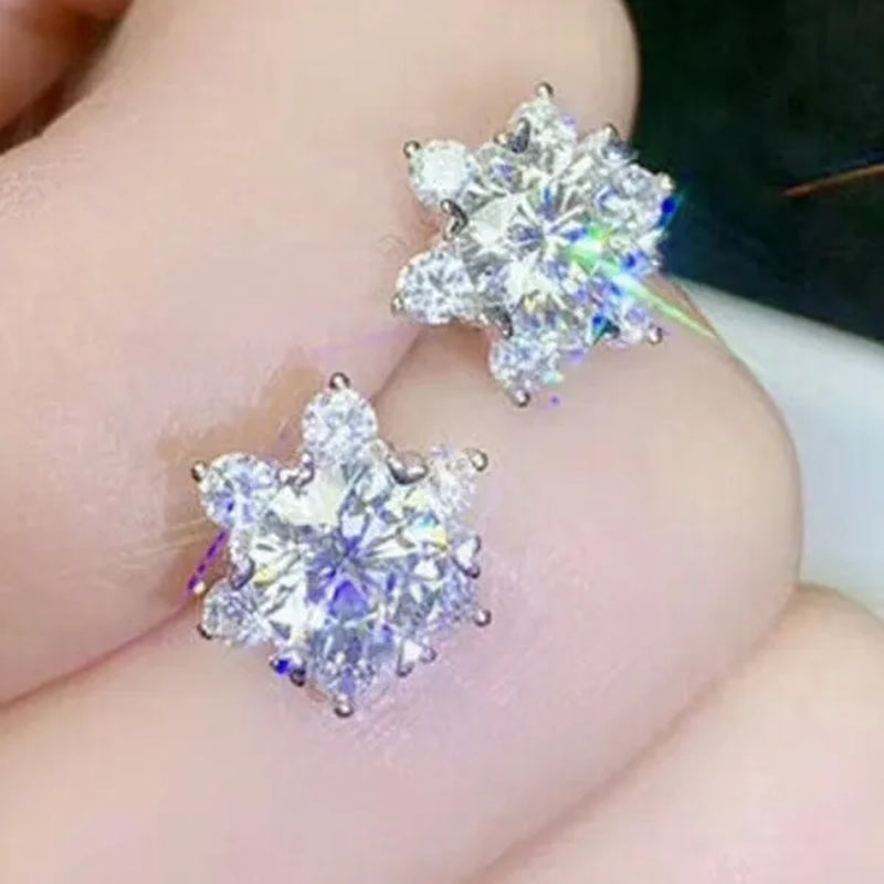Exquisite Fashion Silver Plated Snowflake Lab Diamond Wedding Stud Earrings for Women Elegant Anniversary Party Christmas Gifts Jewelry