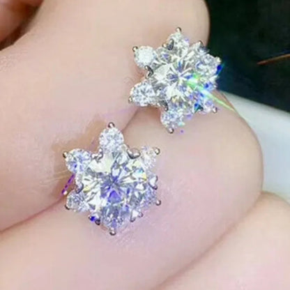 Exquisite Fashion Silver Plated Snowflake Lab Diamond Wedding Stud Earrings for Women Elegant Anniversary Party Christmas Gifts Jewelry