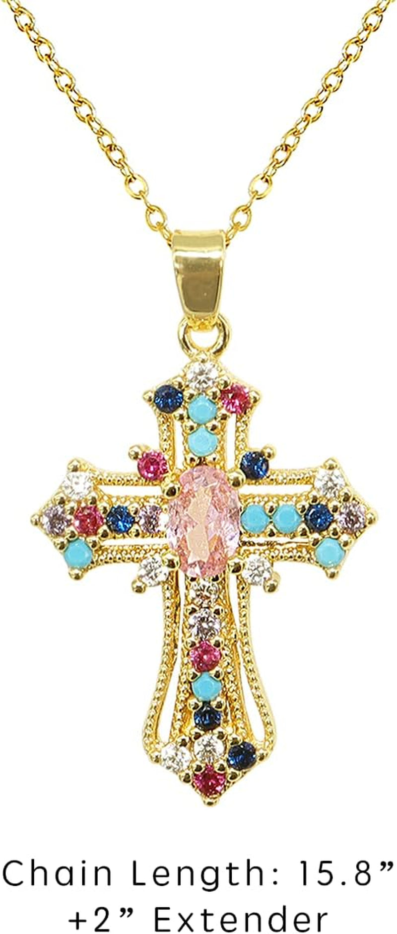 Cross Pendant Necklace for Women Girls - Gothic Catholic Christian Costume Cross Jewelry - Delicate Dainty Cubic Zirconia Rhinestone Stainless Steel Hypoallergenic Chain Christmas Gift