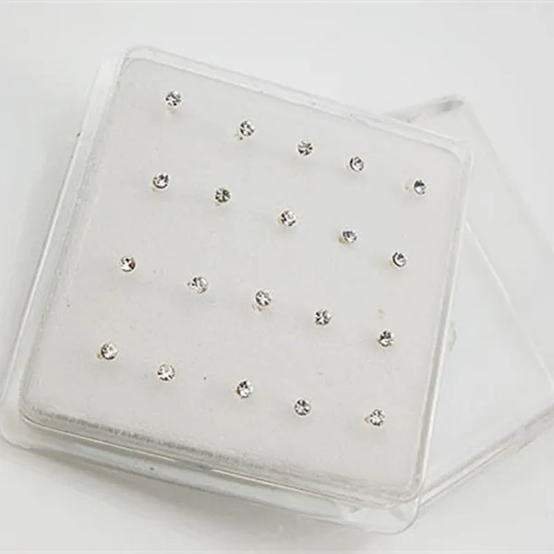 1Pack (20Pcs) 925 Sterling Silver Nose Stud Crystal Clear Color Earring 2.0Mm