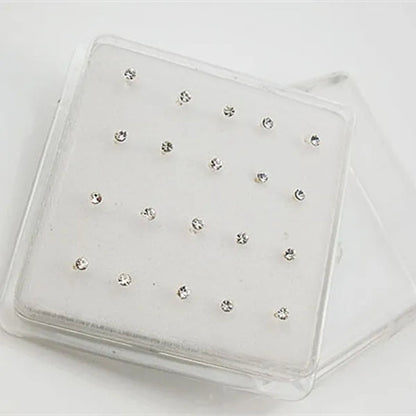 1Pack (20Pcs) 925 Sterling Silver Nose Stud Crystal Clear Color Earring 2.0Mm