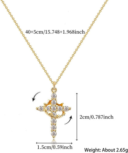 925 Sterling Silver Cross with Crown Necklace for Women 14K Gold Plated Cubic Zirconia Crucifix Pendant Necklaces Adjustable Choker Necklace Baptism Religious Christian Faith Jewelry Easter Gifts