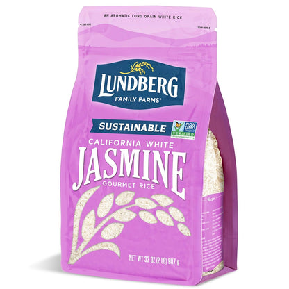 Jasmine Rice, Long Grain White Rice - Non-Sticky, Fluffyaromatic Rice, Sustainably Grown in California, Pantry Staples, Chip Clip Included, 32 Oz
