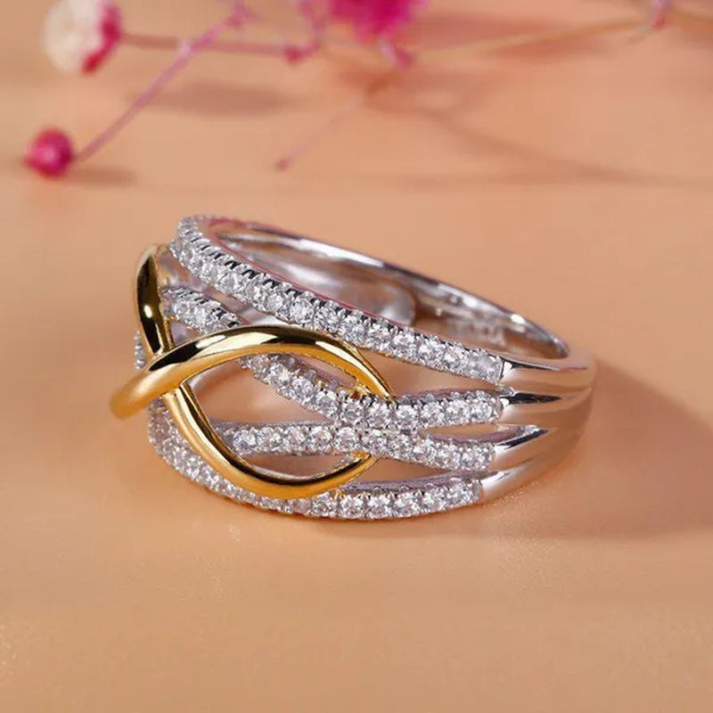 Popular Jewelry Fashion Women'S Two-Color Ring Gold-Plated Ring Gold and Silver Ring 8-Shaped Ring 6-10#