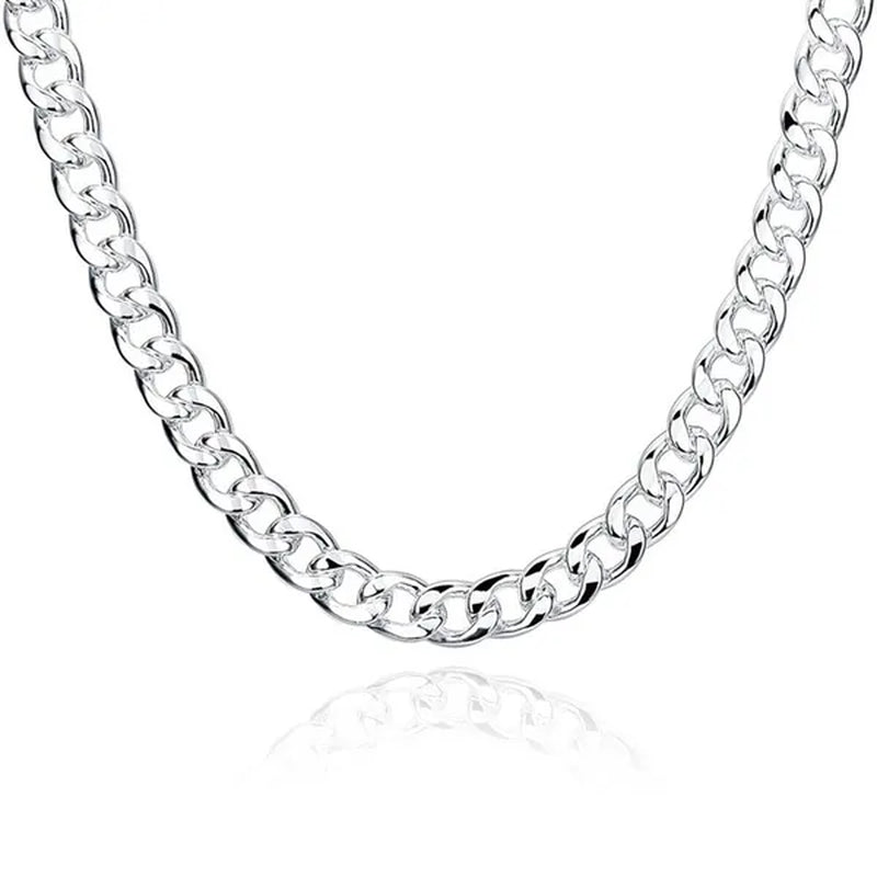 Franco Chain 925 Sterling Silver 10MM 8/20/22/24 Inch Cuban Chain Necklace for Women Men Fashion Jewelry Party Christmas Gifts