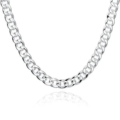 Franco Chain 925 Sterling Silver 10MM 8/20/22/24 Inch Cuban Chain Necklace for Women Men Fashion Jewelry Party Christmas Gifts