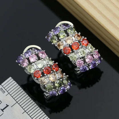 Silver 925 Gemstones Jewelry Sets for Women Ring Earrings Necklace Sapphire Ruby Amethyst Female Wedding Wholesale