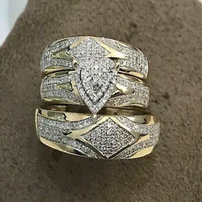 3pcs Fashion Heart White Sapphire Ring Set Anniversary Gift Engagement Bridal Wedding Rings Jewelry Set Size 4-12 - WORLD TIME VISITS