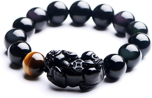 Beaded Bracelets,Protection Bracelets for Men Women，Feng Shui Bracelet Amulet Pixiu Black Vintage Bracelet Natural Black Obsidian Tiger Eye Beaded Chakra Balancing Bracelet Crystal Ward - Off Evil Spiri - WORLD TIME VISITS