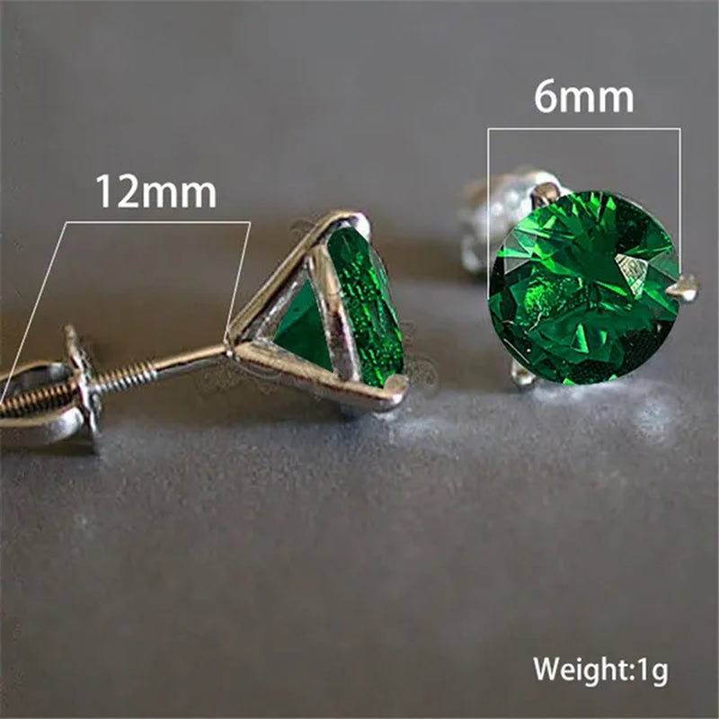 925 Sterling Silver 1 Ct round Cut Chic Tsavorite Sapphire Stud Earrings Anniversary Birthstone Ear Studs Dainty Wedding Jewelry