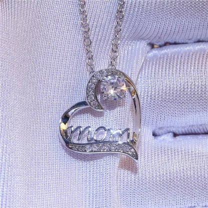 Love Mum Silver Plated Ruby MOM Character Emerald Necklace Jewelry Family Birthday Best Gift for Mother Mummy Party Wedding Band Necklace Christmas Gift - WORLD TIME VISITS