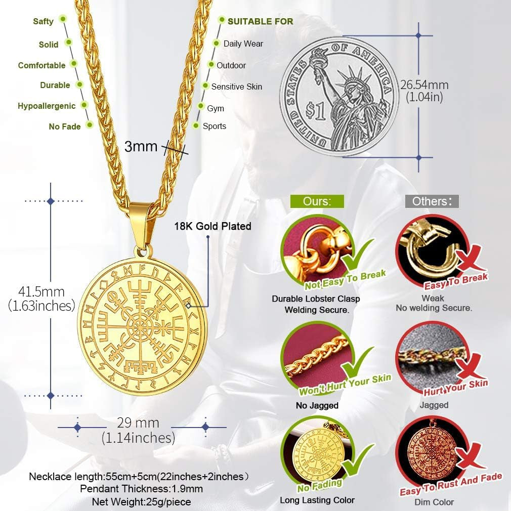 Viking Medal Necklace for Men Sturdy Stainless Steel Pendant Necklaces Retro Norse Mythology Jewelry with Gift Box - WORLD TIME VISITS