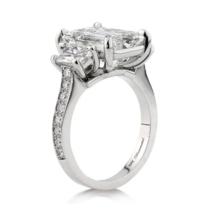 Gorgeous Square Cut White Sapphire Rings for Women Party 925 Sterling Silver 2 Stone Crystal Side Stone Rings Proposal Fine Jewelry