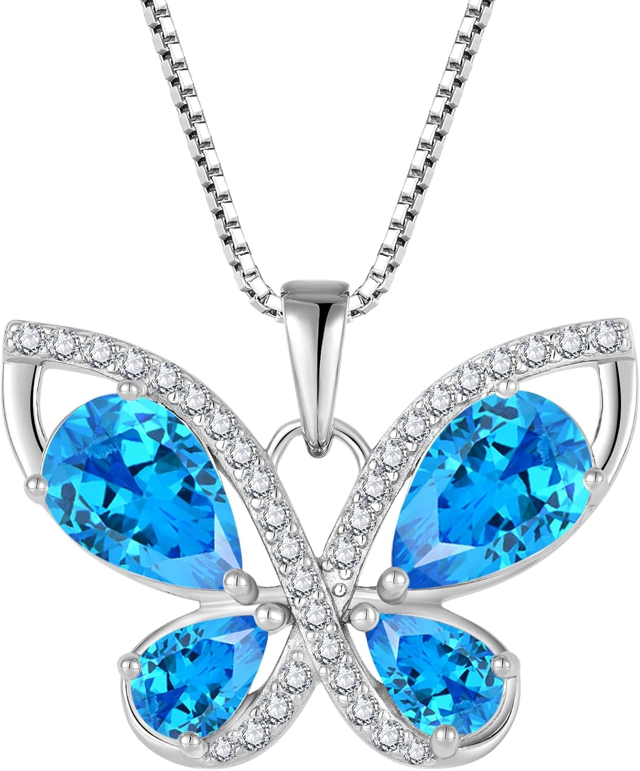 Butterfly Necklace for Women 925 Sterling Silver Birthstone Pendant Created Gemstone Jewelry Gifts for Her