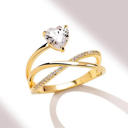 Women New Design Distinctive 925 Sterling Silver Heart Shaped Diamond Guiding Star Rings Wedding Engagement Party Ring